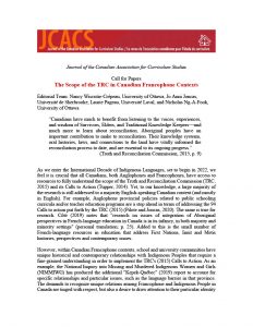 Call for papers for the Journal of the Canadian Association for Curriculum Studies